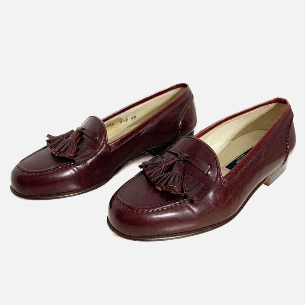 Bragano by Cole Hann Brown Smooth Leather Slip On  Tassel Loafers Almond Toe